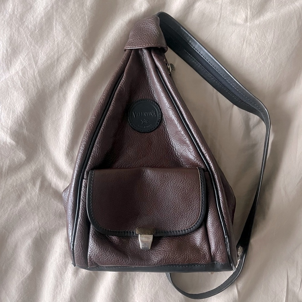 Valentina Vintage Made in Italy Pebbled Leather Brown & Black Backpack